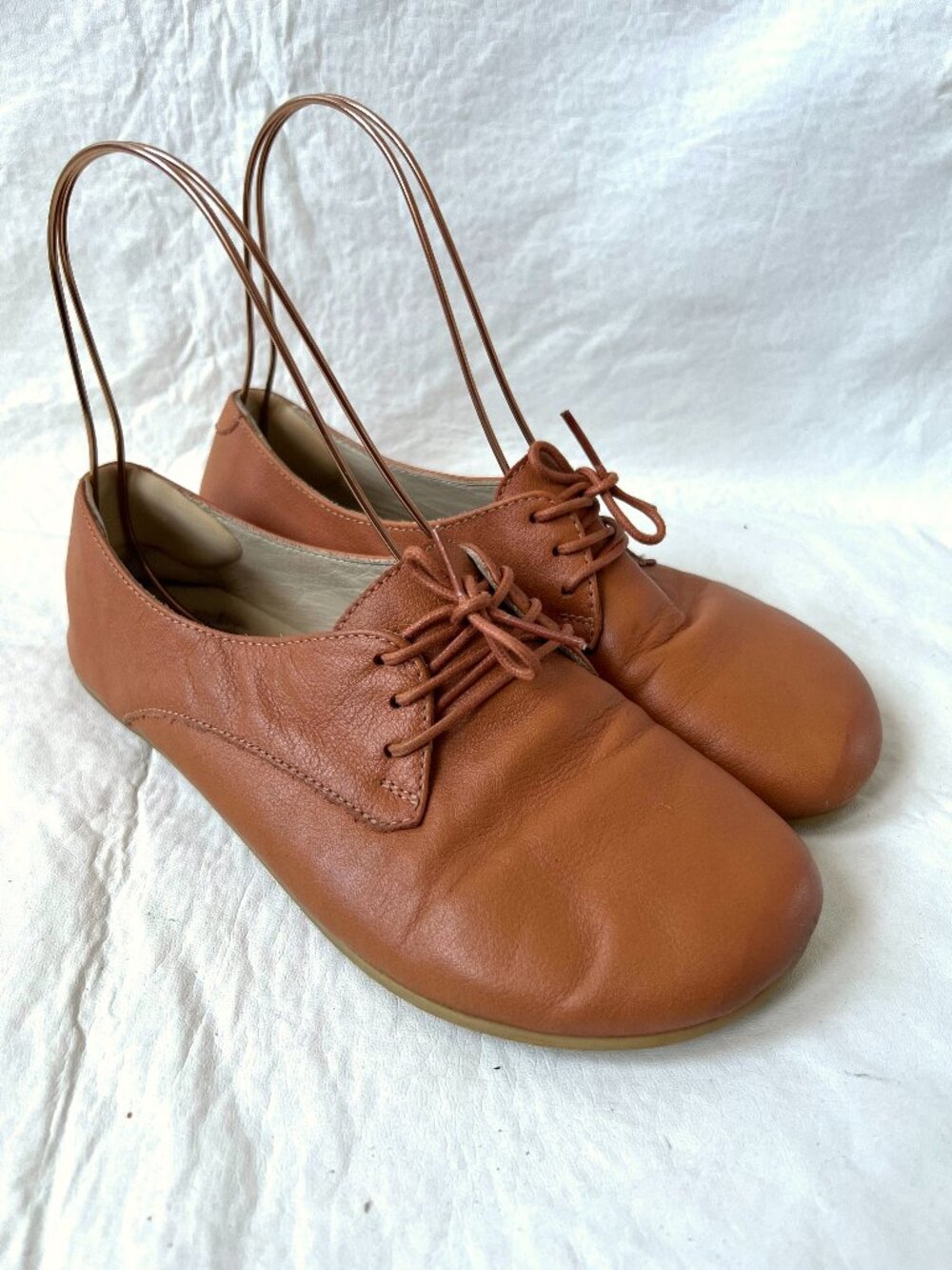 Origo Shoes New Derby womens 7.5 camel brown leather lace up barefoot flats